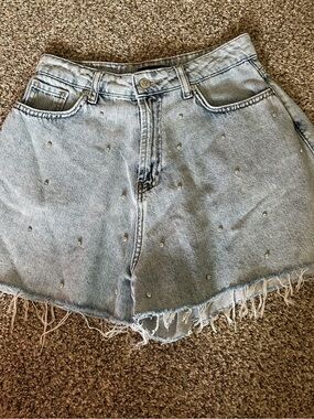 Nocturne Ice Blue Studded Diamond Denim Shorts